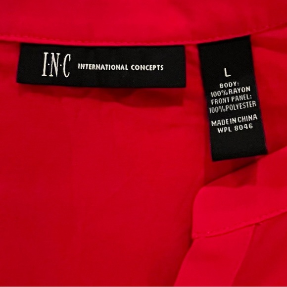 INC-International Concepts- Women's Red V-Neck Long-Sleeve Blouse Size: Large - Picture 4 of 4